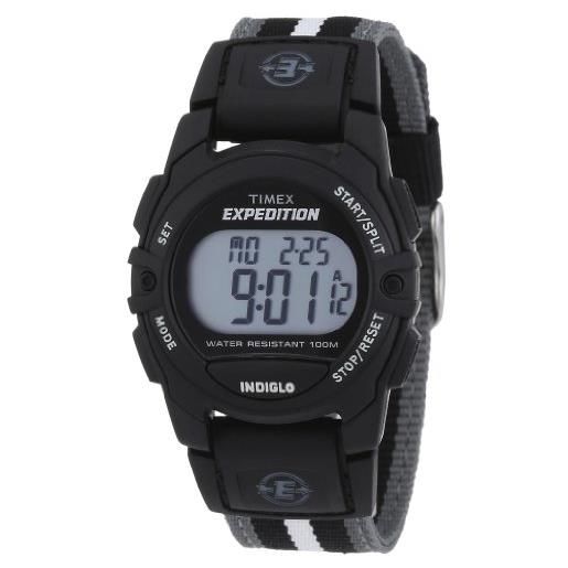 Timex expedition digital cat 33mm, orologio unisex, cassa nera con cinturino in tessuto a righe nere e grigie, t49661