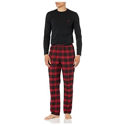 Emporio Armani checked pyjamas yarn dyed woven, pigiama uomo, rosso (cherry/black check), m