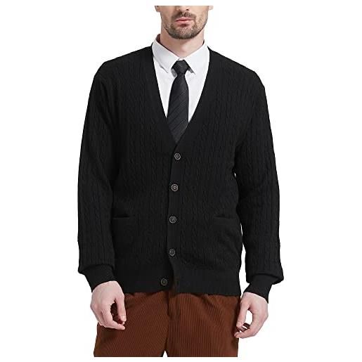 Kallspin maglione da uomo in misto lana con maglia a cavi e scollo a v(borgogna, l tall)