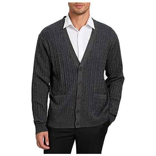 Kallspin maglione da uomo in misto lana con maglia a cavi e scollo a v(blu navy, xxl tall)