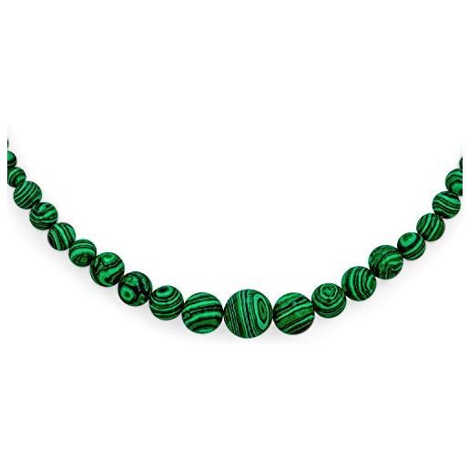 Bling Jewelry elegante semplice palla di perline rotonde graduate di base della collana di filo di malachite verde simulazione gioielli occidentali per le donne chiusura placcata in argento 16-18 pollici