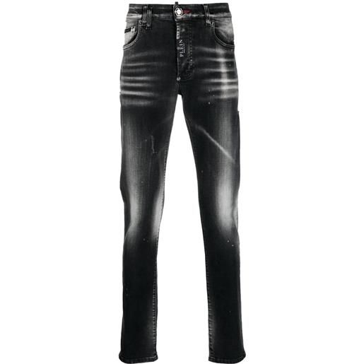 Philipp Plein jeans dritti con effetto vissuto - nero