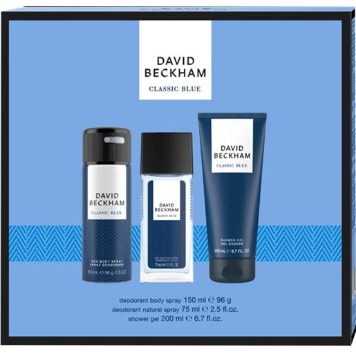 David Beckham classic blue - deodorante con nebulizzatore 75 ml + gel doccia 200 ml + deodorante in spray 250 ml
