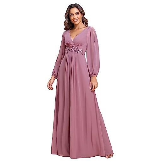 Ever-Pretty vestito da cerimonia elegante linea ad a scollo a v a abiti da sera 00461 rosa 46