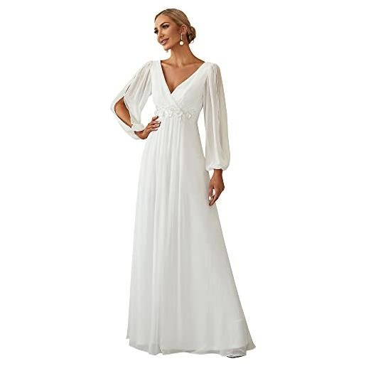 Ever-Pretty vestito da cerimonia elegante linea ad a scollo a v a abiti da sera 00461 bianco crema 58