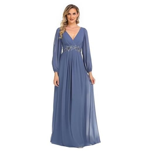 Ever-Pretty vestito da cerimonia elegante linea ad a scollo a v a abiti da sera 00461 denim blu 50