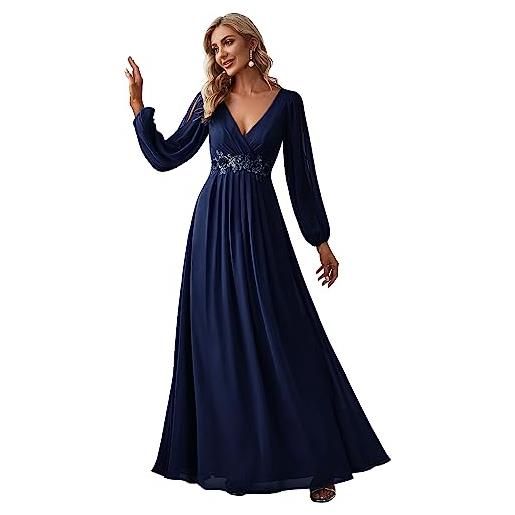 Ever-Pretty vestito da cerimonia elegante linea ad a scollo a v a abiti da sera 00461 viola scuro 36