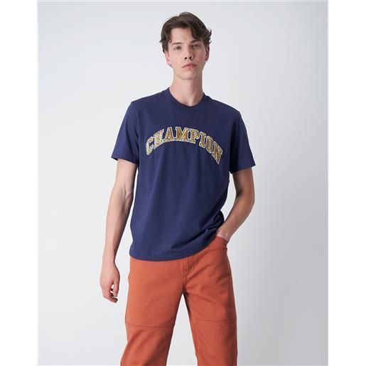 Champion bookstore t-shirt girocollo big logo blu uomo