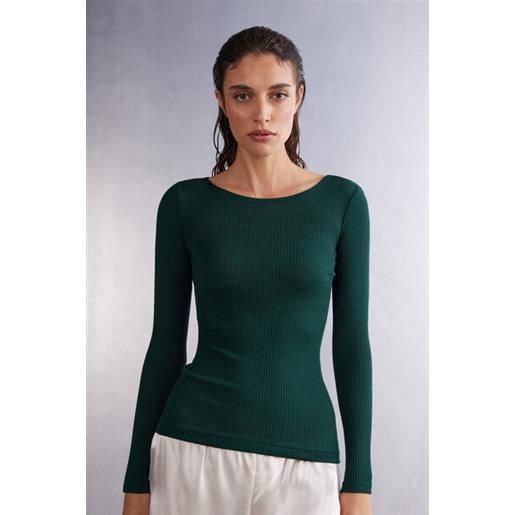 Intimissimi maglia manica lunga a girocollo ampio in lana e seta verde