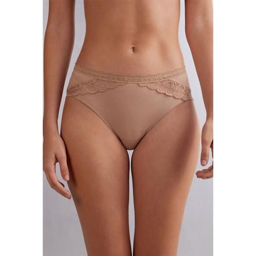 Intimissimi slip vita semi-alta in cotone e pizzo naturale