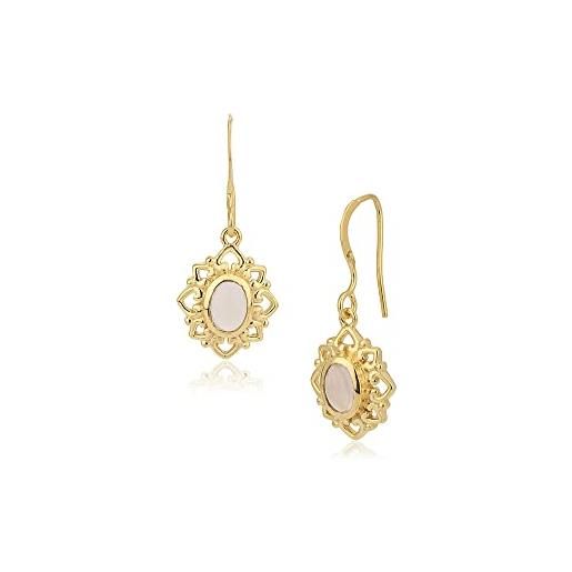 Vanbelle gioielli placcati in oro 18 carati - orecchini pendenti a tema vittoriano con design astratto - pietre di quarzo rosa da donna - eleganti orecchini artigianali da donna