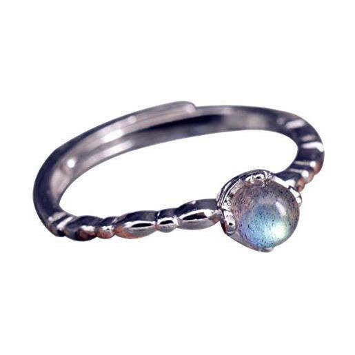 NicoWerk - anello da donna in argento sterling 925, con pietra di luna e pietra blu liscia, discreto, regolabile, sri344