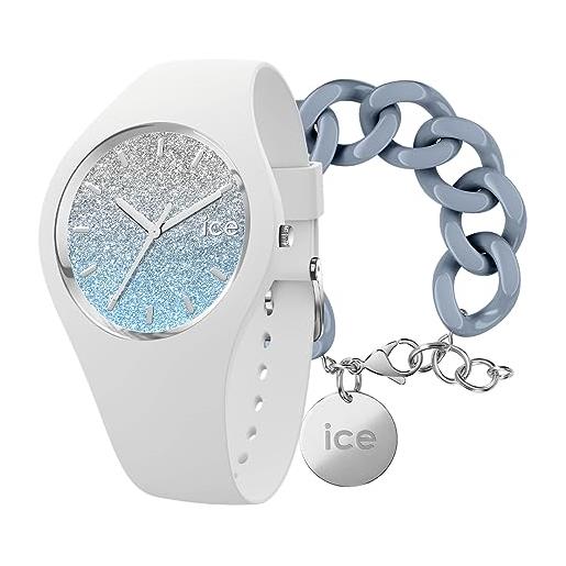 ICE-WATCH lo white blue orologio bianco da donna con cinturino in silicone, 013425 (small) +chain bracelet - artic blue - silver - bracciale in maglia blu xl, con medaglia d'argento (020918)