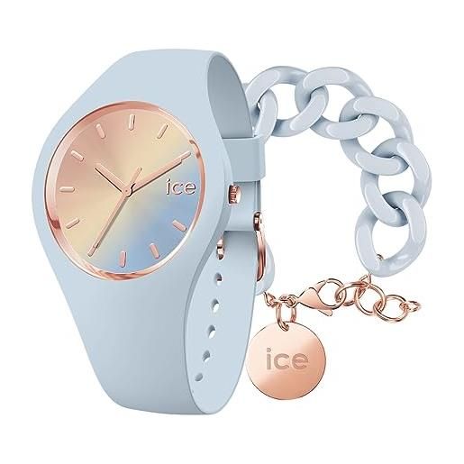 ICE-WATCH analogico ic020639 + ice - jewellery - chain bracelet - pastel blue - rose-gold - bracciale in maglia blu xl da donna con medaglia d'oro rosa (020920)
