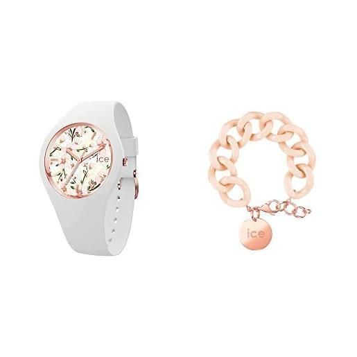 ICE-WATCH flower white sage orologio bianco da donna con cinturino in silicone 020516 (medium) + - nude - rose-gold - bracciale in maglia rosa xl da donna con medaglia d'oro rosa (020925)