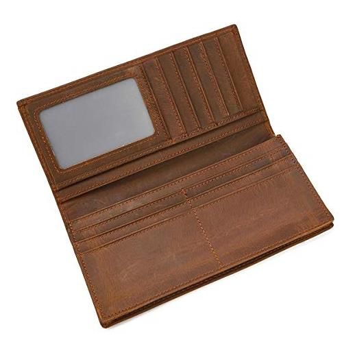 LUUFAN portafoglio lungo in vera pelle da uomo con tasca con cerniera vintage bifold borsa da libretto degli assegni (brown 2)