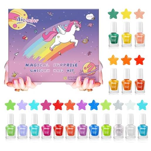 Aieenjor set di smalti per unghie per bambini, non toxic peel-off quick dry 18 colori nail polish, cofanetto regalo per ragazze 3+ bambini