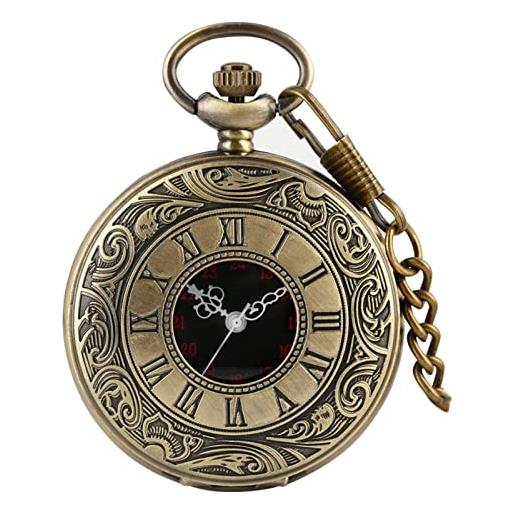 WRVCSS orologio da tasca al quarzo con numeri romani neri orologio da donna con ciondoli per collane da uomo con catena regali bronzepocketchain