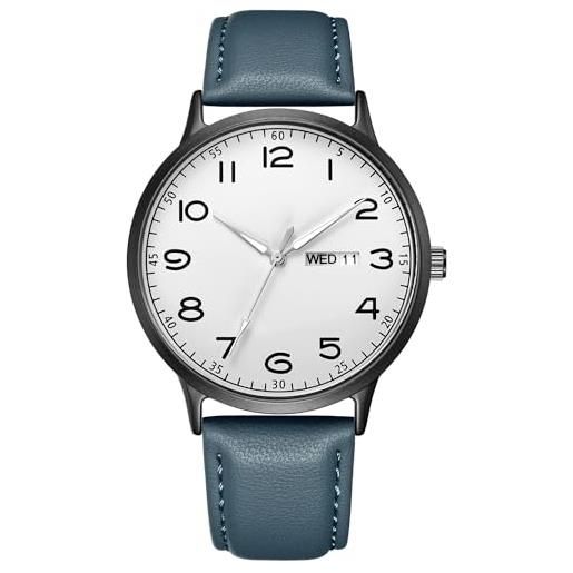 CIVO orologio uomo da polso al quarzo design minimal classico con calendario e cinturino in pelle blu impermeabile luminoso analogico elegante orologi uomo