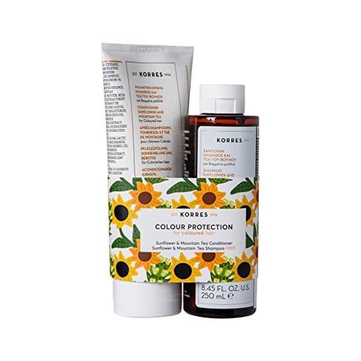 KORRES sunflower & mountain tea set per capelli colorati, senza silicone, 250 ml + 200 ml balsamo per la cura dei capelli