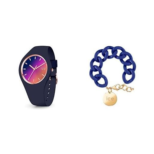 ICE-WATCH orologio analogueico quarzo donna con cinturino in silicone 020641 + ice - jewellery - chain bracelet - lazuli blue - gold - bracciale in maglia blu xl da donna con medaglia d'oro (020921)