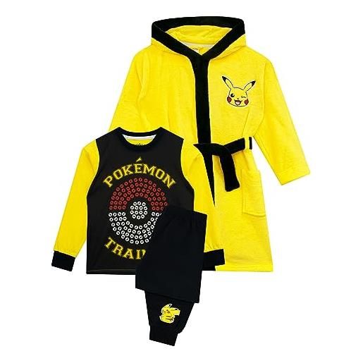 Pokémon accappatoio set pigiama pikachu | accappatoio pikachu per ragazzi | merchandise ufficiale di pikachu | giallo | 10-11 anni