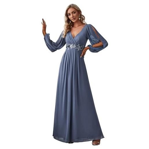 Ever-Pretty vestito da cerimonia elegante linea ad a scollo a v a abiti da sera 00461 bianco crema 54