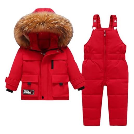 Acuryx tuta da neve 2 pezzi da neonato capppotto con cappuccio saloppette piumino invernale da bambini rosso 18-24 mesi