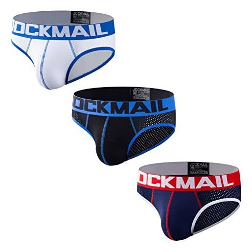 JOCKMAIL 3 pz/confezioni da uomo slip biancheria intima da uomo in rete slip intimo da uomo comodi mutande sexy brevi, bianco+nero+navy, m