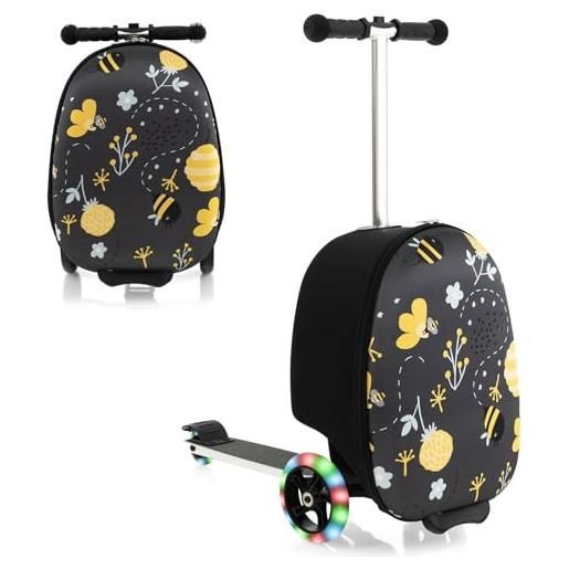 RELAX4LIFE 2 in 1 valigia monopattino 50cm pieghevole con ruote luminosi e freni, con borsa a rete e superficie impermeabile, portata manopattino 50 kg, portata valigia 5 kg (modello 8)