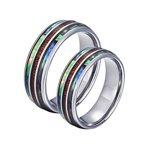 Epinki 2 pezzi anello di fidanzamento di coppia, 8mm anello legno e conchiglia argento tungsteno fedine anello donna misura 14 & uomo misura 27