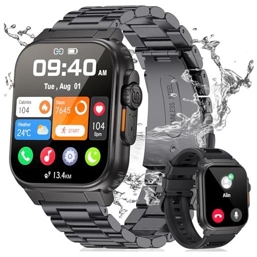 SIEMORL smartwatch uomo, 1.96'' orologio smartwatch uomo con 600mah batteria grande, ip68 impermeabile 123 modalità sportive activity tracker, frequenza cardiaca spo2 per android ios