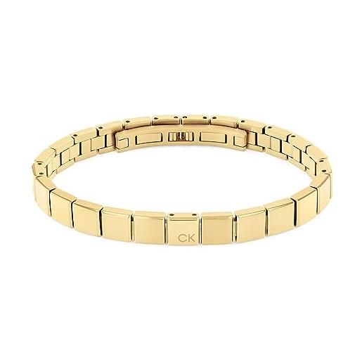 Calvin Klein braccialetto a maglie da uomo collezione minimalistic squares in acciaio inossidabile o pelle, stainless steel, oro (gold)
