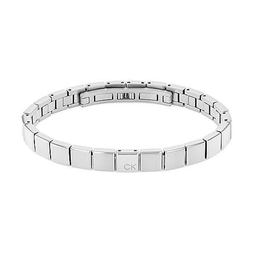 Calvin Klein braccialetto a maglie da uomo collezione minimalistic squares in acciaio inossidabile o pelle, stainless steel, argento (silver)