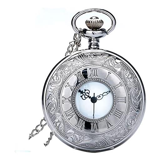 WRVCSS orologio da tasca al quarzo con numeri romani neri orologio da donna con ciondoli per collane da uomo con catena regali collana con catena in argento