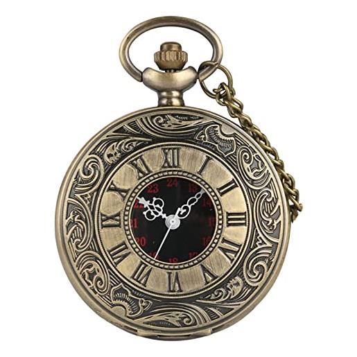 WRVCSS orologio da tasca al quarzo con numeri romani neri orologio da donna con ciondoli per collane da uomo con catena regali collana di bronzo con catena