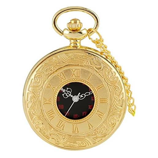 WRVCSS orologio da taschino al quarzo con numeri romani neri con ciondoli per collane da uomo con catena regali collana d'oro