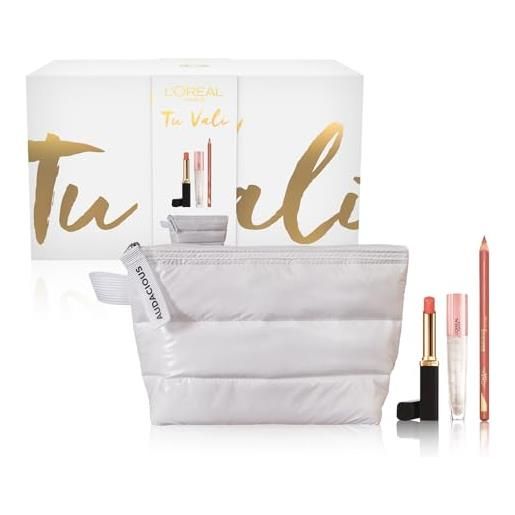 L'Oréal Paris, pochette regalo con rossetto matte, gloss volumizzante e matita labbra, per labbra perfette e rimpolpate, con esclusivo beauty case piumino