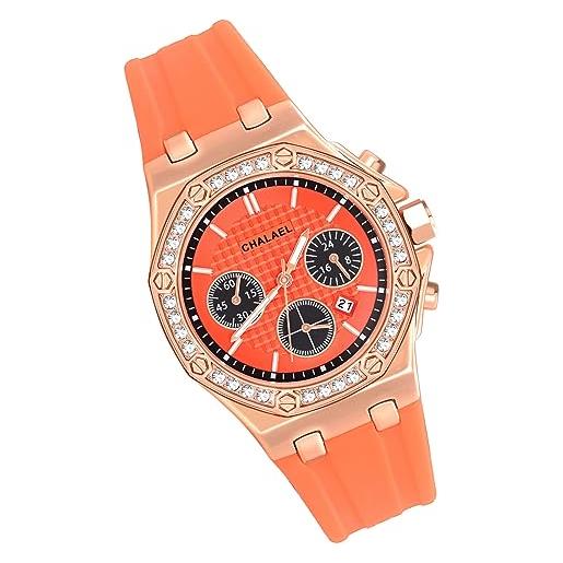 MicLee orologio da donna analogico semplice orologio da polso semplice quadrante rotondo semplice orologio al quarzo con cinturino in gel di silice, colore: arancione. , cinghia