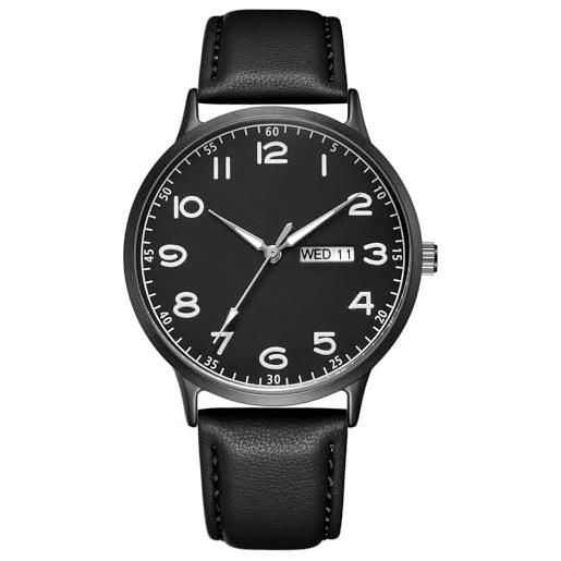 CIVO orologio uomo da polso al quarzo design minimal classico con calendario e cinturino in pelle nero impermeabile luminoso analogico elegante orologi uomo