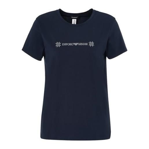 Emporio Armani maglietta girocollo da donna in cotone tartan natalizio t-shirt, blu marino