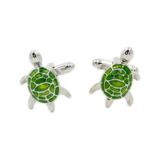 Vcufflinks gemelli a forma di tartaruga verde argento tartaruga mare matrimonio gemelli