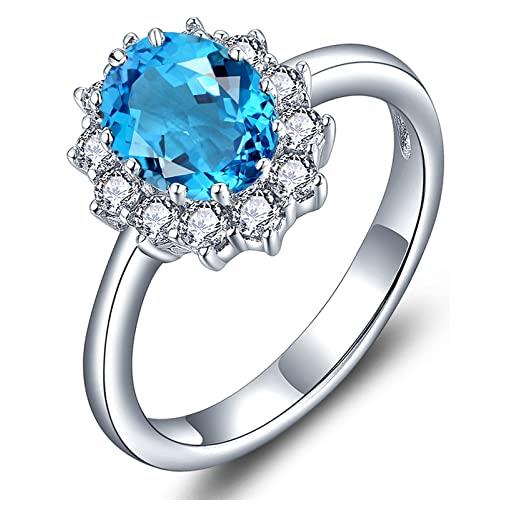 YL anello da donna in argento 925 pietra natale marzo acquamarina anello di fidanzamento(taglia 10)