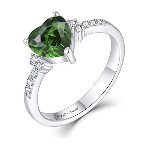 JO WISDOM jo wisodm anelli in argento 925 donna, anello del cuore, anello di promessa di anniversario di matrimonio di fidanzamento con 7.5 * 7.5mm 5a zirconia cubica può birthstone colore smeraldo