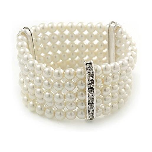 Avalaya braccialetto flessibile di perle a 5 giri con strass (biancaneve)