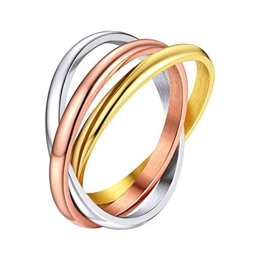 Supcare anello mignolo donna intrecciati a tre, tre colori anelli donna acciaio inossidabile, misura 21 anelli sottili