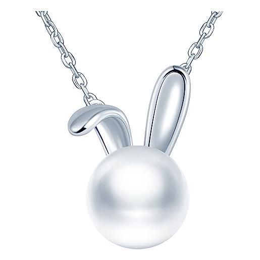 Yumilok collana da donna in argento sterling 925, con perle, coniglio con ciondolo, per donna, san valentino