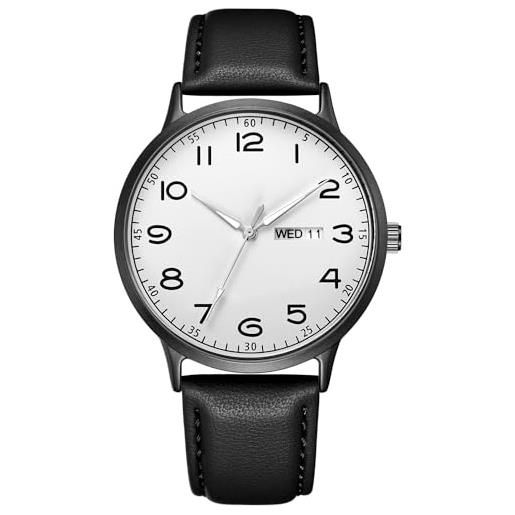 CIVO orologio uomo da polso al quarzo design minimal classico con calendario e cinturino in nero pelle impermeabile luminoso analogico elegante orologi uomo