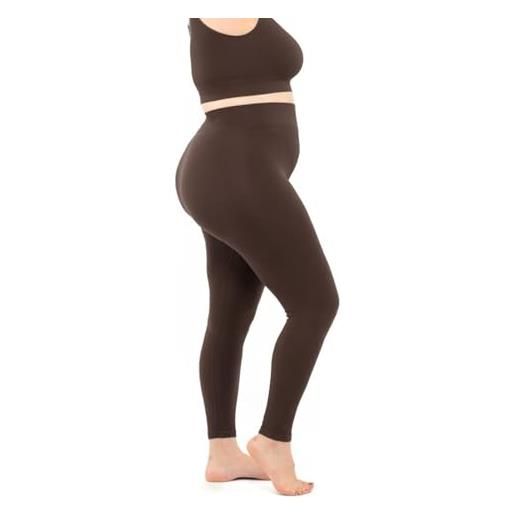 LEELA LAB leggings donna taglie forti a costine, massimo comfort, realizzati in morbida microfibra seamless senza cuciture - made in italy (coffee, xxl)