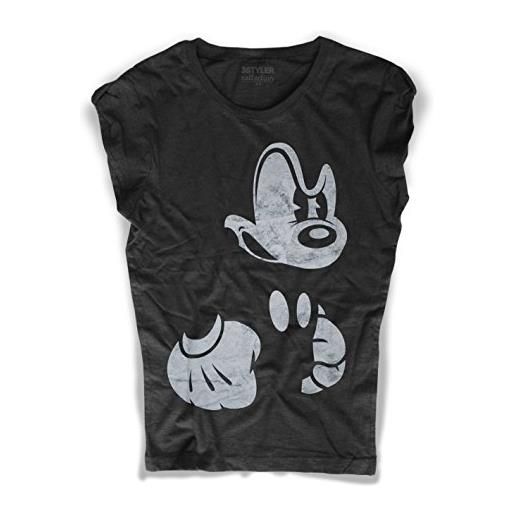 3stylercollection, topolino arrabbiato t-shirt donna - angry mickey mouse, colore: nero, taglia: large